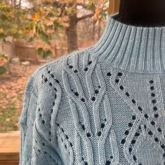 LOFT Women's Pointelle Powder Blue Mock Neck Sweater Size S - Picture 5 of 8
